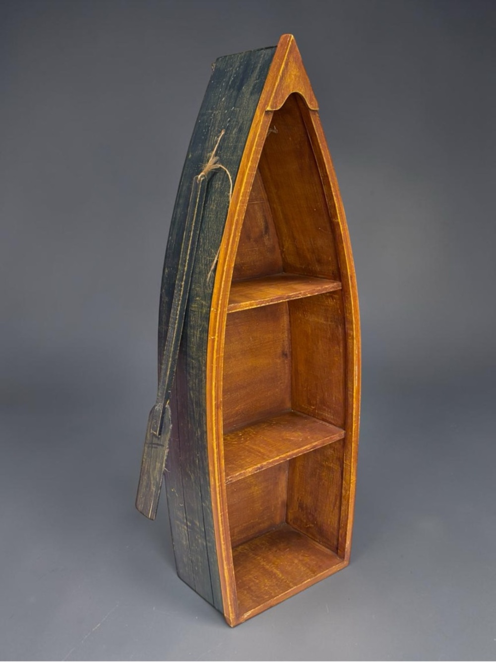 Vintage Wood Canoe Boat & Oars Trinket Display Hanging Or Freestanding Shelf 29” - Picture 6 of 16